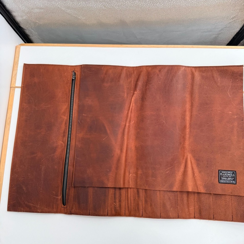 Hardmill Genuine Leather Knife Roll Up Brown Rustic Handcrafted Case Organizer